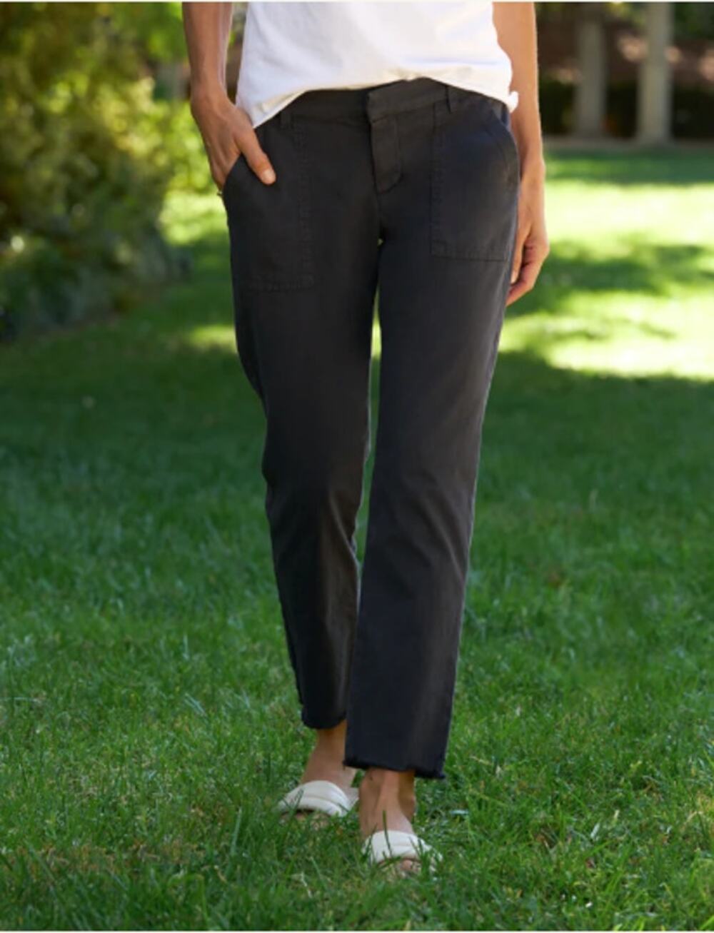 Frank & Eileen Blackrock Utility Pant Italian Peached Twill Washed Black Size 12